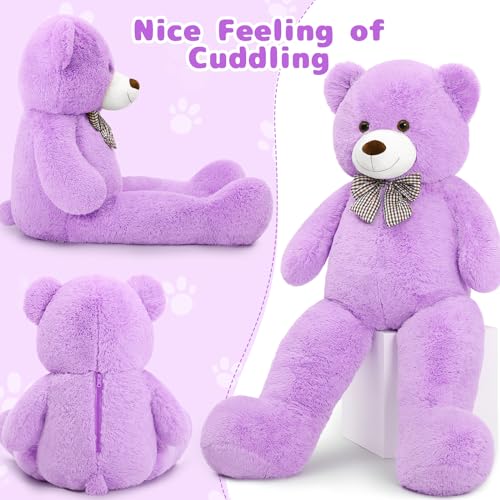Image of MaoGoLan Giant Teddy Bear 4 Feet,Adorable and Cuddly Big Bear Stuffed Animal 47 inch, Classic Teddy Bear Plush Gift Decoration for Baby Shower,Party,Birthday,Valentines Day,Purple