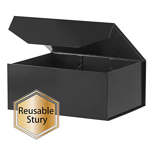 Packgilo 1Pcs Black Gift Box 9.5X7X4 Inches 1Pcs, Sturdy Gift Box With Lid For Gift Packaging, Foldable Magnetic Closure Storage Boxes, Bridesmaid Proposal Box, Rectangle Collapsible Box #TOP4