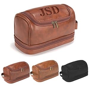 Personalized Toiletry Bag For Men, Husband, Boyfriend, Dad Large Capacity Leather Travel Dopp Kit Handcrafted Custom…