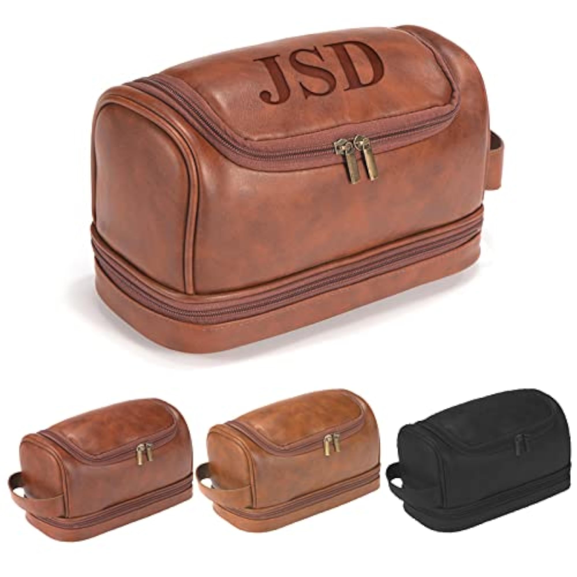 Personalized Leather Travel Dopp Kit for Men, Custom Name