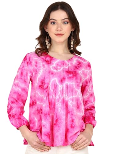 Image of Maaesa Pink Split Tie Dyed Rayon Staple Top