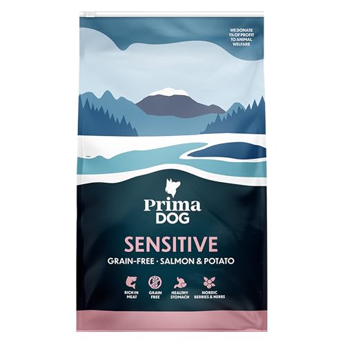 PrimaDog - Comida Seca Sensible para Perros Adultos, pienso Completo, Sabor salmón y Patata, 3 kg