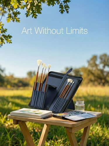 Image of DUGATO Long Brush Holder & Organizer, Canvas Case 5.7 x 14.8 in, Blue | 15 Slots Zipper Paint Brush Case for Brushes up to 13 in Length, Artist Long Handle Brush Art Case (Brush Not Included)