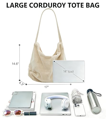 Image of 2026 Corduroy Tote Bag with Zipper Large Casual Handbags Shoulder Purse for Women
