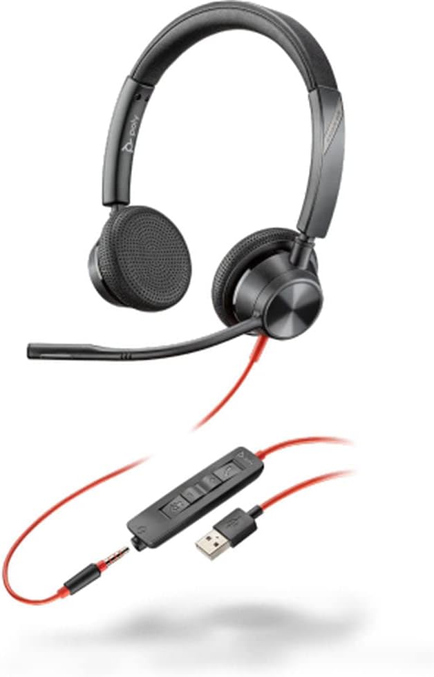 Plantronics - Blackwire 3325 Wired Stereo Headset with Boom Mic (Poly) - Connect to PC/Mac via USB-A or mobile/tablet via 3.5 mm connector - Works with Teams, Zoom & more