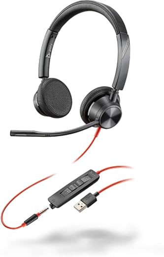 Poly by Plantronics – Blackwire 3325 Wired Stereo On Ear Headset with Boom Mic Connect to PC/Mac via USB-A or Mobile/Tablet via 3.5 mm Connector -…