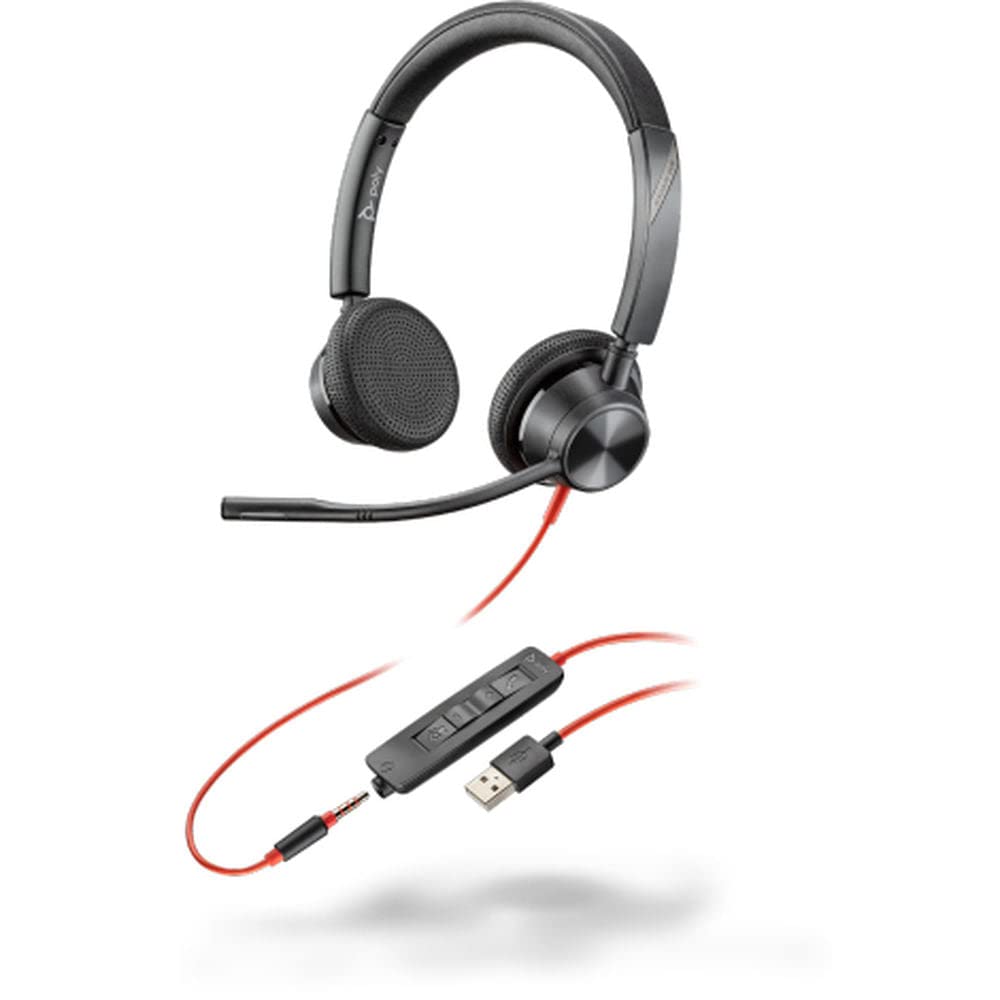 Blackwire 3325 Wired Stereo Headset with Boom Mic (Poly) - Connect to PC/Mac via USB-A or mobile/tablet via 3.5 mm connector - Works with Teams, Zoom & more