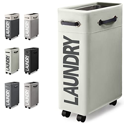 Rieeyrslza Cestos para la Colada con Ruedas 45L Cesta de Ropa Sucia con Ruedas Cesto para la Colada Delgada Cestos para la Colada Multifunción Bolsa de Lavado de Ropa(Beige o2)