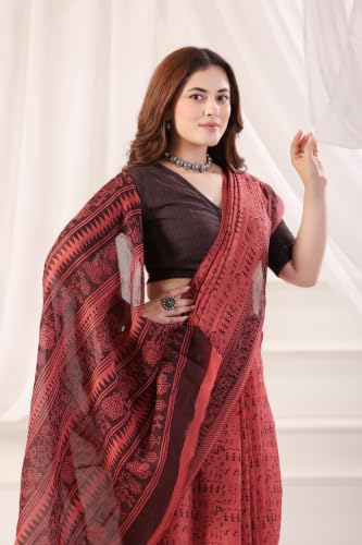 Image of TAMAIRA FASHION Mulmul Pure Cotton Saree For Woman Warli Printed|Office Wear Daily Wear Sarees For Women Without Blouse Piece(Available in 19 Colours)