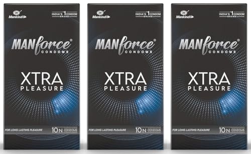 Image of Manforce Xtra Pleasure Xtra Dotted Climax Delay Condoms, Unflavoured, 10 Pcs (Pack of 3)