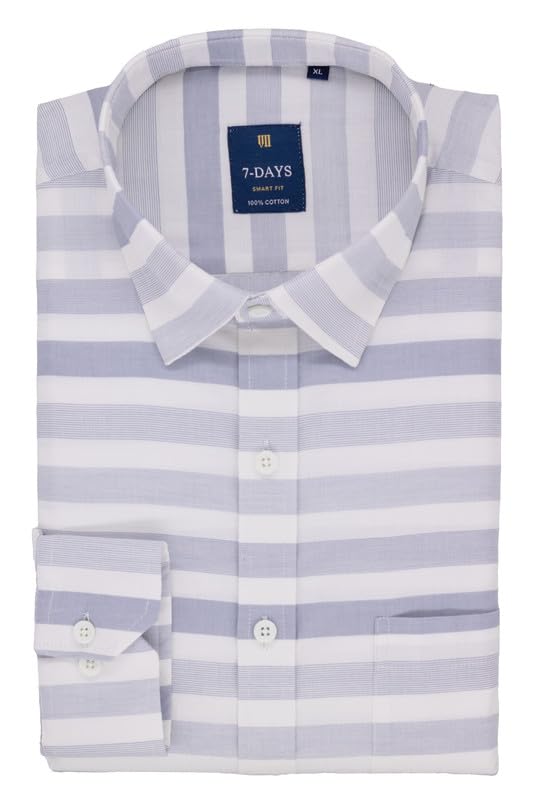 Image of 7-DAYS Men's Premium Striped Shirt - 100% Cotton, Tailored Fit (Between Slim & Regular), Full Sleeve, with Pocket - Smart Office & Casual Look