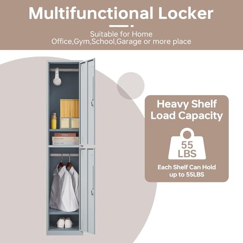 AFAIF Metal Storage Locker, Metal Locker with 2 Doors, 71\" Tall Steel Storage Lockers for Employees, Locker Storage Cabinets Organizer for School, Gym, Home Office, Staff