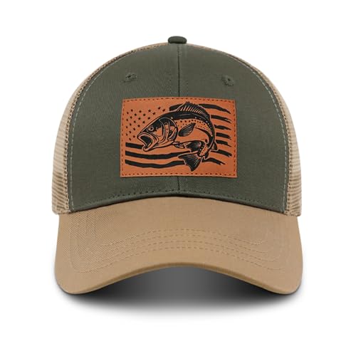 Image of Fishing Hat Fishing Gifts for Men, Bass Fish Flag Hats, Fishing Gear Accessories Stuff, Adjustable Fishing Trucker Hat