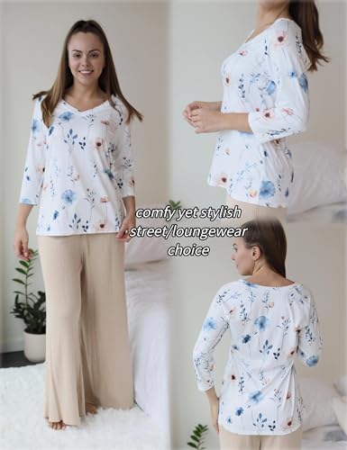 Image of Zeagoo 3 /4 Length Sleeve Womens Tops Casual V Neck Shirts Soft Basic Tees Business Work Blouses