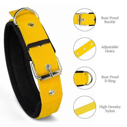Image of Dog Collar for Large Dogs, Soft Padded Dog Belt Neck Collar, Dog Belt for Large Dogs Labrador, Golden Retriever, Pitbull, German Shepherd, Husky, Doberman (Yellow, L)