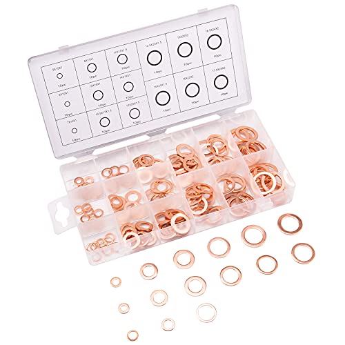 Toolwiz KING ASR0271 150Pcs 15 Sizes Copper Metric Sealing Washers Assortment Set Flat Ring Sump Plug Oil Seal Gasket Sealing Washers Crush Washer Assortment M5/6/7/8/10/10.5/11/12/12.5/14/15/16/16.5/17.5 thumb #3