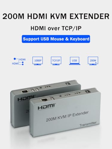 Image of Microware 200m HDMI KVM over Ethernet Extender Single Cat6 /7 Cable Transmitter + Receiver with USB Ports for Keyboard Mouse to control the Signal for PC DVD Sky HD Box PS3 PS4 Satellite Box and other Equipment