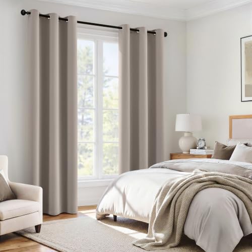 Image of MIULEE Natural 100% Blackout Curtains for Bedroom 40x84 Inch Long Drapes | 2 Thick Layers Thermal Insulated Window Curtains with Black Liner, Noise Reducing Grommet, Drapes for Living Room, 2 Panels