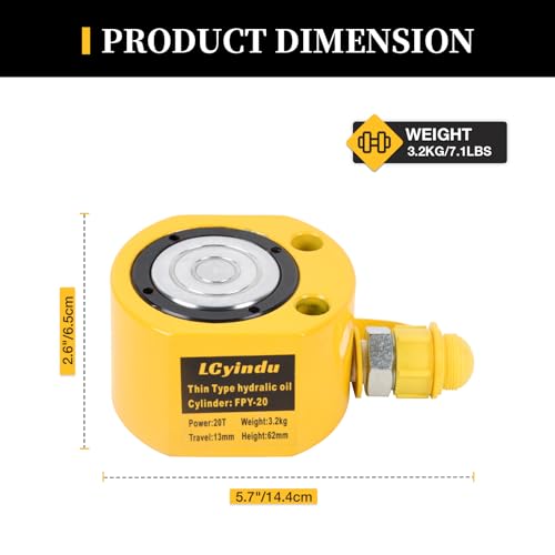Image of 20T Low Profile Stroke Hydraulic Ram Cylinder Jack 0.51 inch Stroke FPY-20 Single-Action Lifting Cylinder Jack Mini Protable Porta Power Ram for Machinery and Industry
