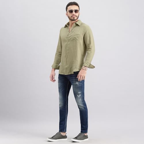 Image of ROOKIES Mens Full Sleeve Slim Fit 100% Lenin Shirt
