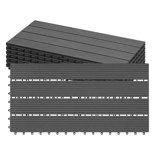 Laneetal Suelo Exterior Jardín Baldosa de Composite para Terraza Pack 6 Piezas de Suelo Vinilico Colocación Fácil para Patio Piscina Balcón, 30x60 cm, Gris