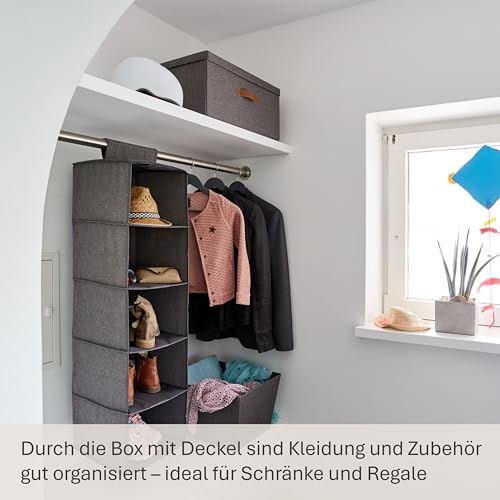 LOVE IT STORE IT Premium Aufbewahrungsbox mit Deckel - Box aus Leinen Stoff - Große und stabile Box - Grau - 54x40x25 cm