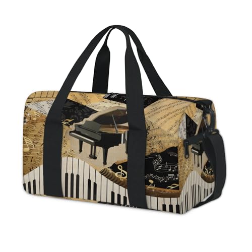 Treble Clef And Sheet Music Sports Duffle Bag for Women Men Waterproof Overnight Weekender Bag with Adjustable Strap Travel Tote Bags for Beach Yoga Work Dance Swim