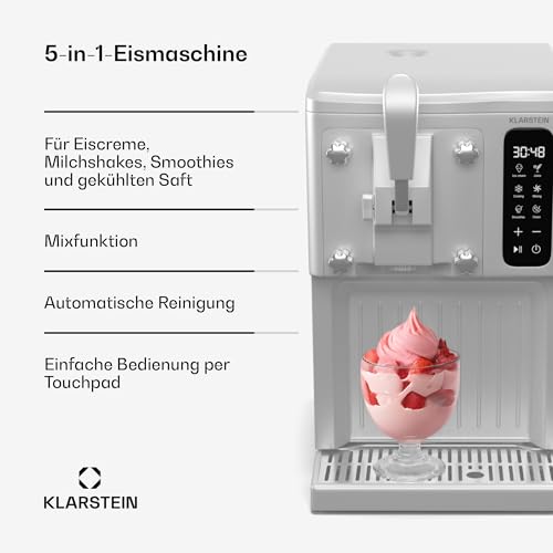 Klarstein SweetSwirl Eismaschine - 3-in-1 Für Eiscreme, Milchshakes & Smoothies, 1,5 L Tank, Touch-Display, Keep-Cool Modus, Reinigungsfunktion, Weiß – Bild 3