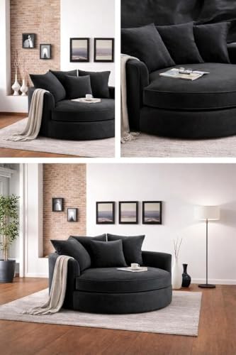 Image of SOFALIZE - Modern Barrel Accent with Pillows Round Sofa Modern Combines Contemporary Design Oversize Arm Chair Cozy Club Chair for Bedroom, Living Room, Lounge, Hotel & Office Hallways Sofa (Black)