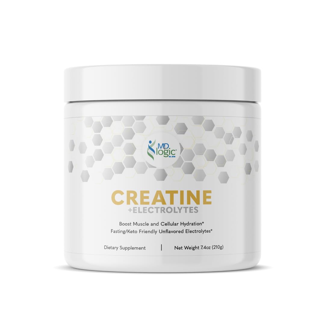 MD Logic Health® Creatine + Electrolytes (30 Servings, Unflavored Powder) - 5g Creatine Monohydrate per Serving - Featuring Redmond's RealSalt® for Enhanced Hydration