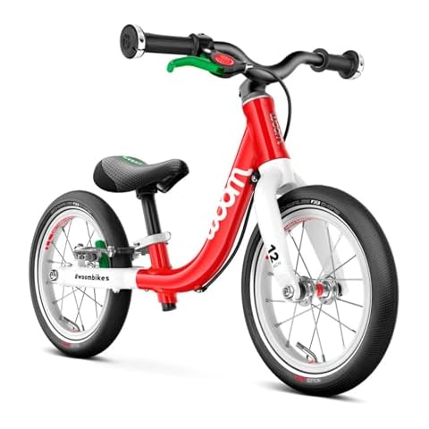 woom 1 Balance Bicycle for Kids 18 Months to 3.5 Years Old, Lightweight 12-Inch Toddler Bike with Handbrake & Steering Limiter, Boys & Girls - Red Cover