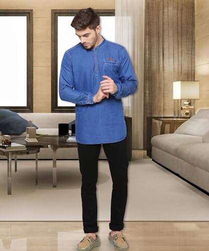 Image of Kuons Avenue Men's Short Denim Kurta | Kurta Shirt for Men