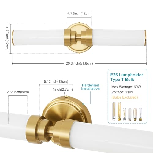 Image of Bathroom Light Fixtures 2 Pack, Gold Wall Sconce with Milk Glass Shade, Modern Vanity Light Up and Down Sconces Wall Light - Bulb Not Included