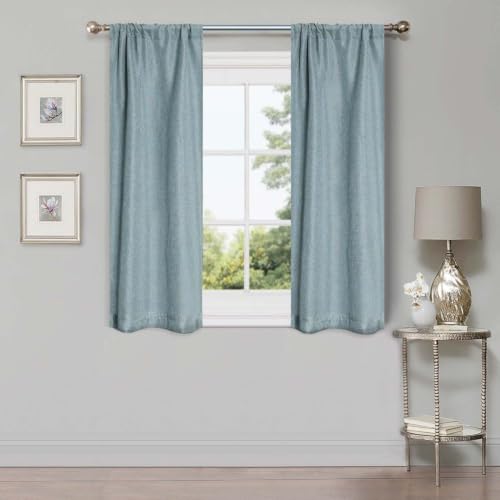 SUPERIOR Blackout Curtains, Room Darkening, Bedroom, Drapes, Kitchen, Living Room Window Accents, Sun Blocking, Thermal, 2 Pack, Linen Pattern Blackout Curtains, Set of 2, 26" x 63", Teal