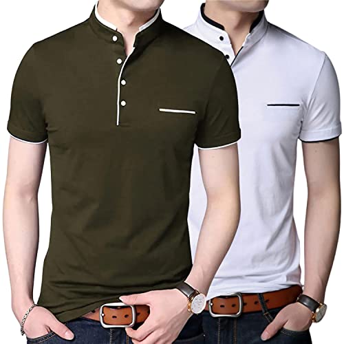 Image of Pixie Fashion Stylish and Handsome Mandarin Collar Half Sleeve T Shirt for Men Combo (Pack of 2)