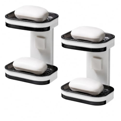 Image of Wall Mounted Double Layer Soap Dish Punch-Free Drawer Draining Holder Kitchen Sponge Storage Box Bathroom Organizer Rack Shelves (2, SOAP Holder 2 in 1)
