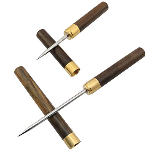 Ruiwaer 2pcs Stainless Steel Ice Picks with Wooden Handle and Safety Cover Kitchen Tool Bartender Tool Bar Accessories (9\" + 6.7\")