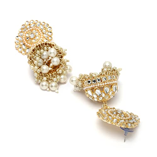 Gold-Plated Kundan Flower Shaped Jhumka Earrings