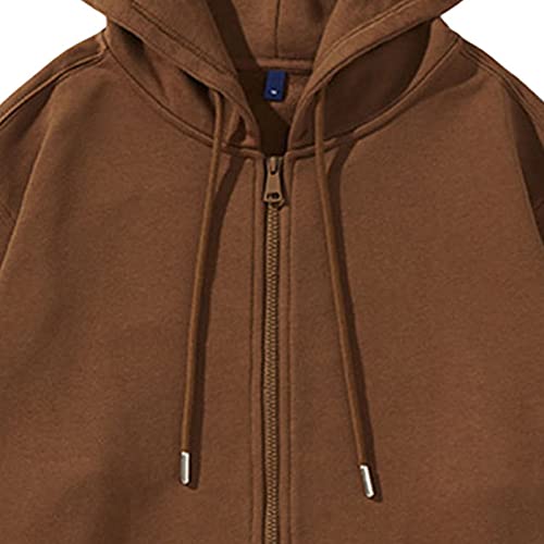 Men'S Classic Fleece Full Zip Hoodie Loose Fit Midweight Sweatshirt Casual Long Sleeve Pullover Hooded Sweater, Brown, Large2