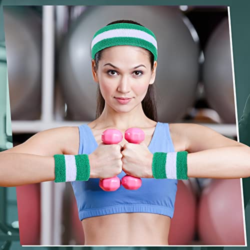 Image of Eurzom 36 Pcs Neon Sports Sweatbands Set Include 12 Striped Sweat Absorbing Headbands 24 Wristbands Athletic for Men Women Basketball Tennis Running Glow Party
