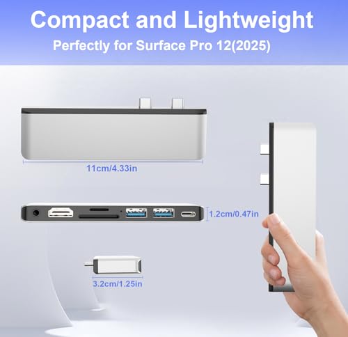 Surface Pro 12 Accessories Docking Station, USB Hub and Adapter with 4K HDMI, USB-C Thunderbolt 4 (Display+Data+100W PD), 2 USB 3.0, 3.5mm Audio, SD/TF Card Slot for Surface Pro 12 inch 2025 - Image 8