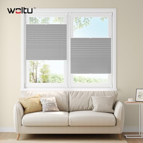 WOLTU Plissee Klemmfix ohne Bohren, Crushed-Optik, 65 x 130 cm, Grau – Ansicht 2