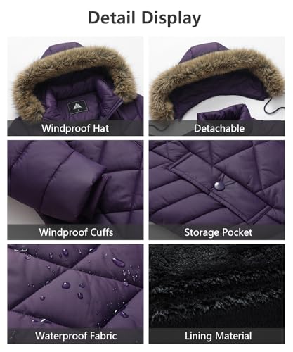 Women's Long Warm Winter Coat Windproof Thickened Fleece Lined Down Jacket Waterproof Puffer Outerwear with Removable Hood3