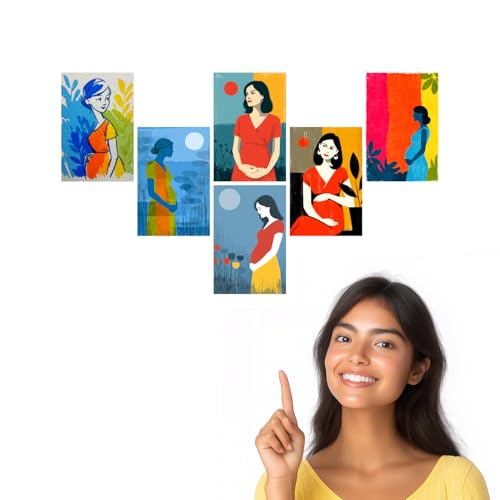 Image of SiddArtify Pregnancy Wall Art Poster Print Set - Modern Woman Art Decor for Living Room Bedroom Nursery - Set of 2-4x6 Inch - Board (Pack of 6) - Sticker (Pack of 6)