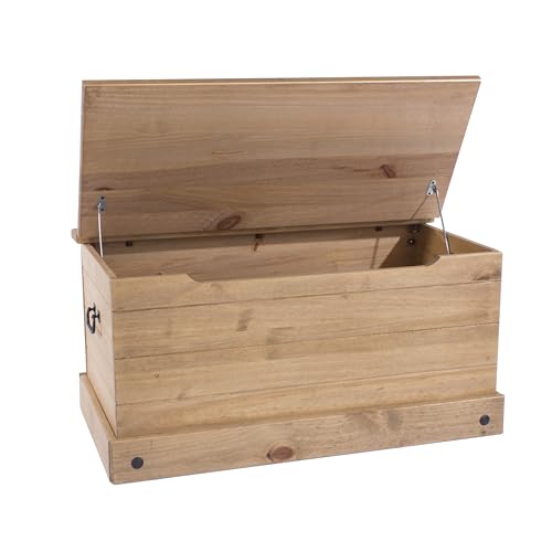 Home Source Solid Pine Wood Ottoman Storage Chest Bedding Box, Natural Finish