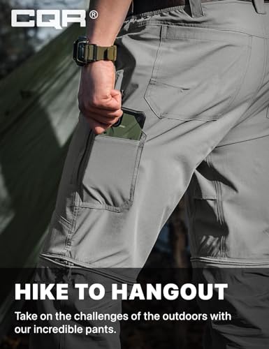 Image of CQR Men's Convertible Cargo Tactical Pants, Water Resistant Outdoor Hiking Pants, Zip Off Lightweight Stretch Work Pants