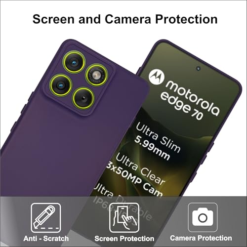 Image of SBMS Silicone Back Cover Case for Motorola Moto Edge 70 5G | Soft Micro-Fibre Lining Inside | Camera Protection Bump | Shockproof Back Cover Case for Moto Edge 70 (Candy Cloth Purple)