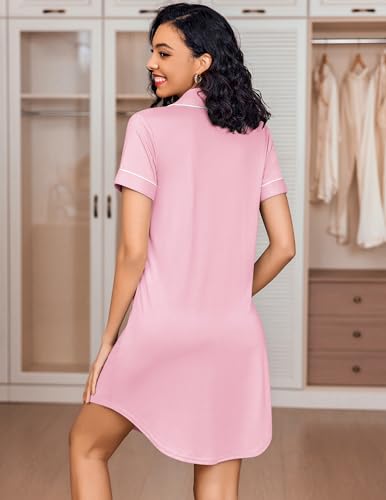 Image of Ekouaer Women's Nightgown Button Down Nightshirt V Neck Sleepshirt Short Sleeve Sleepwear Soft Pajama Dress