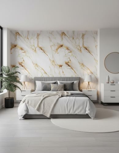 Image of VKR Premium Self Adhesive Waterproof Wallpaper | Peel & Stick Vinyl Furniture Covering for Kitchen Counter, Wardrobe, Table & Shelf Decor (White Gold, Pack of 1)