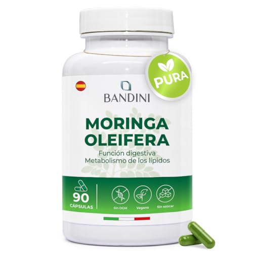 Bandini® Moringa Oleifera Pura – Complemento natural rico en Vitaminas, Minerales, Antioxidantes y Proteínas – Superfood para la energía y el bienestar – 90 cápsulas veganas de Alta dosis - Sin OGM